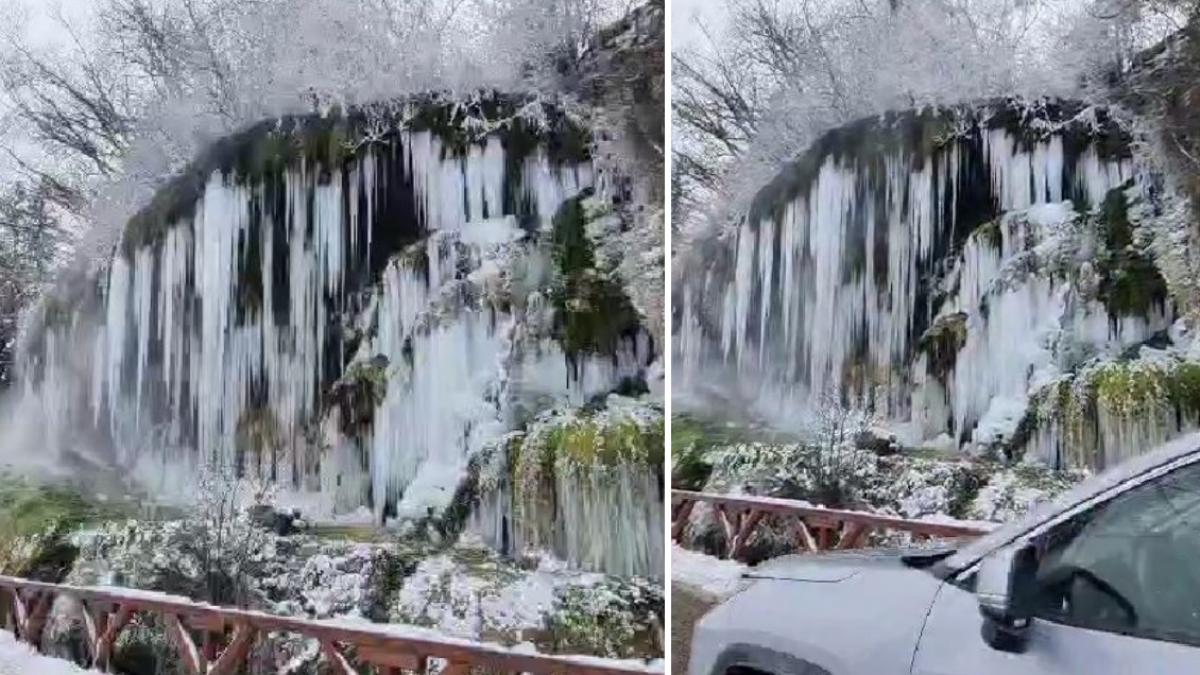 Cascada termala de la Toplita a inghetat