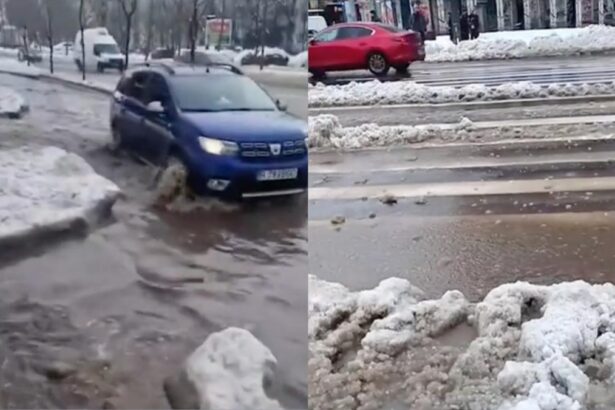 Strazile Capitalei incluzand arteletele principale sunt pline de balti si zapada topita Bucurestenii