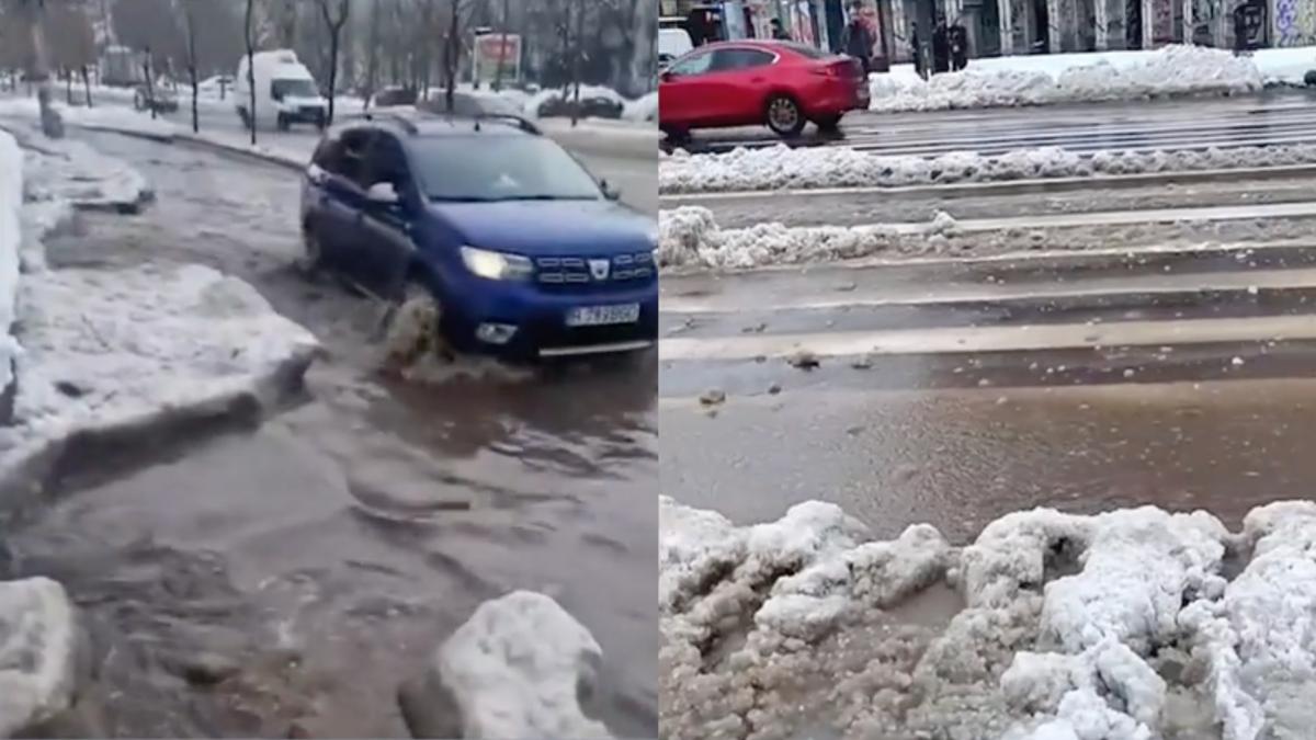 Strazile Capitalei incluzand arteletele principale sunt pline de balti si zapada topita Bucurestenii