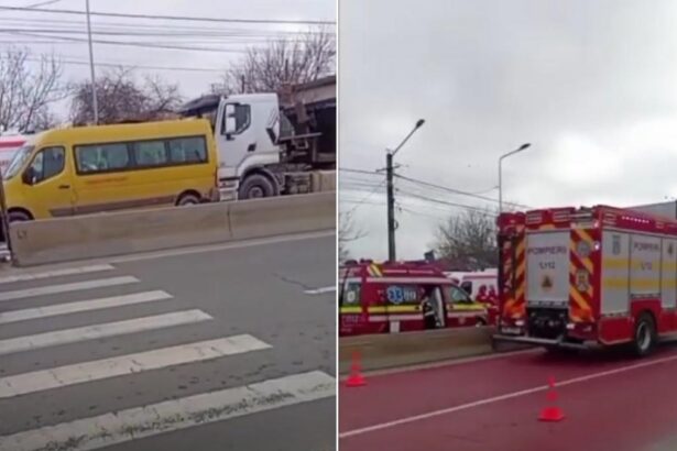 Accident grav in Dambovita intre un microbuz scolar si un TIR 4 copii raniti S au activat