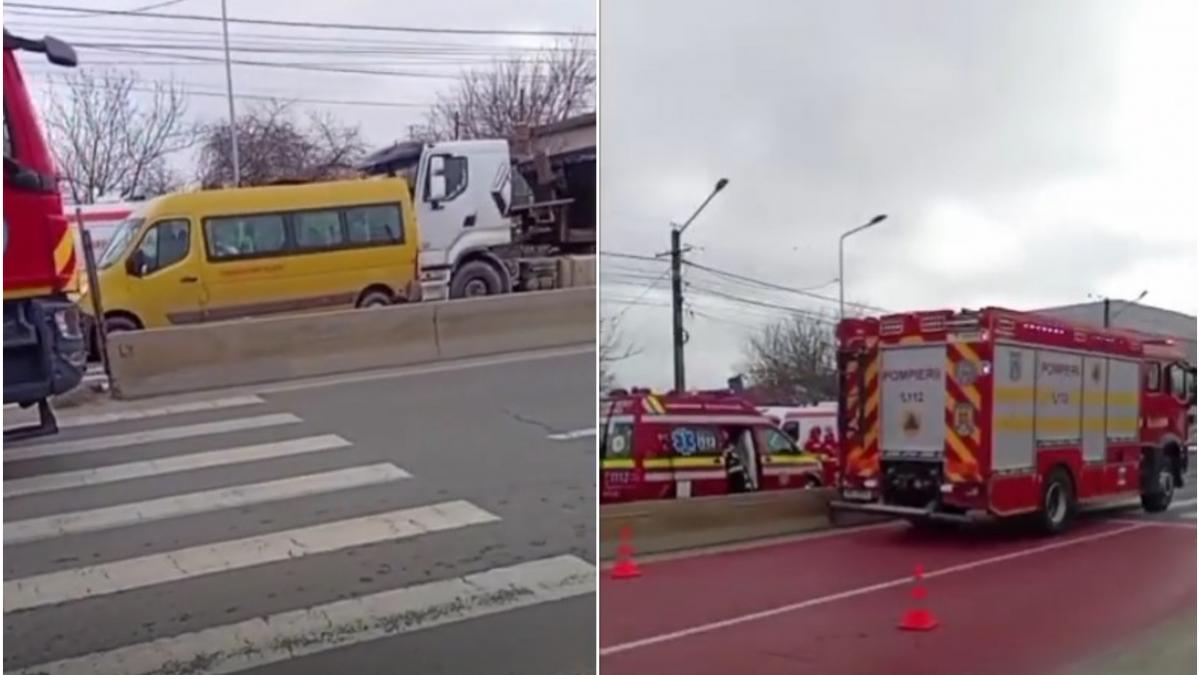 Accident grav in Dambovita intre un microbuz scolar si un TIR 4 copii raniti S au activat