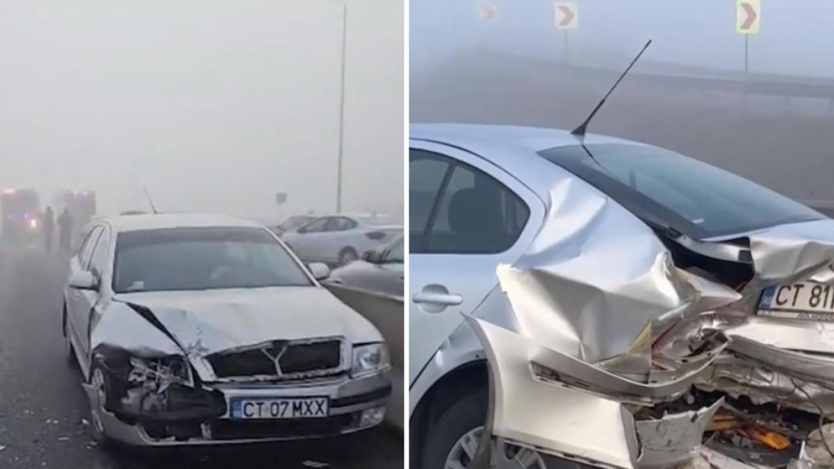 Accident in lan cu nou maini pe autostrada A4 din cauza ceii i a poleiului 13 persoane au fost