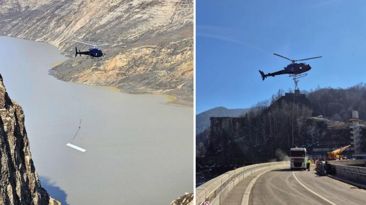 Cat timp va dura pana se va reumple Lacul Vidraru Un elicopter folosit pentru lucrarile de retehnologizare a