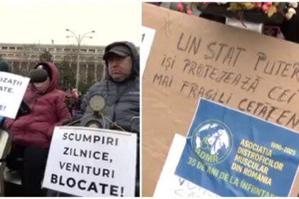 Sute de persoane cu dizabilitati protesteaza in Piata Victoriei nemultumite de conditiile existente