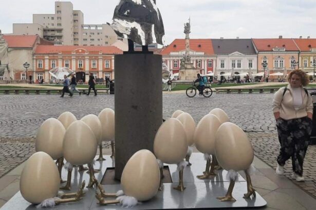 La Timisoara a avut loc un scandal din cauza oualor cu picioare amplasate langa o statuie Artistul cere sa